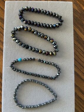 Hematite Beaded Stretch Bracelet - Iridescent Black 4 Bracelets